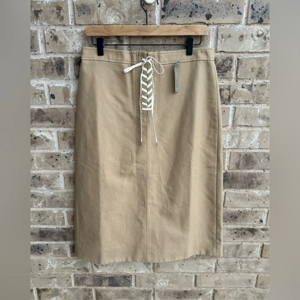 J Crew High-Waist Lace-Up Beige Midi Skirt Twill size 10 NWT